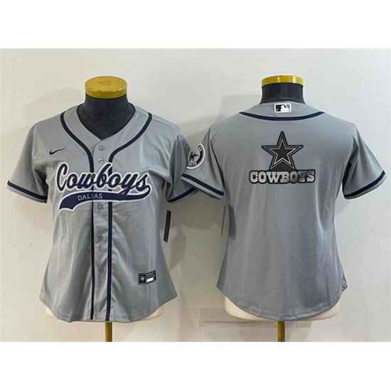 Women Dallas Cowboys Grey Team Big Logo With Patch Cool Base Stitched Baseball Jersey